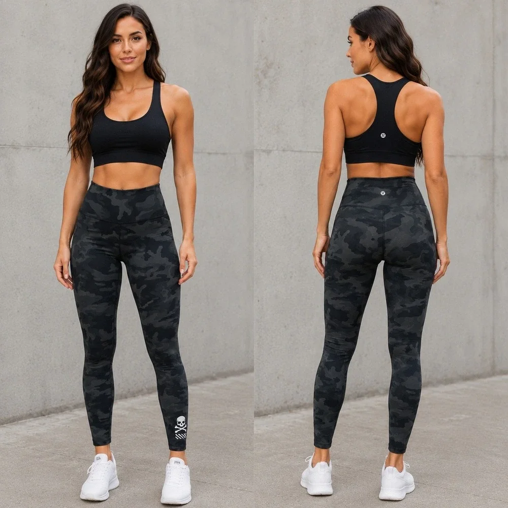 Lululemon Align High Rise Leggings Camo Green Black Yoga Athletic Pants Womens 2